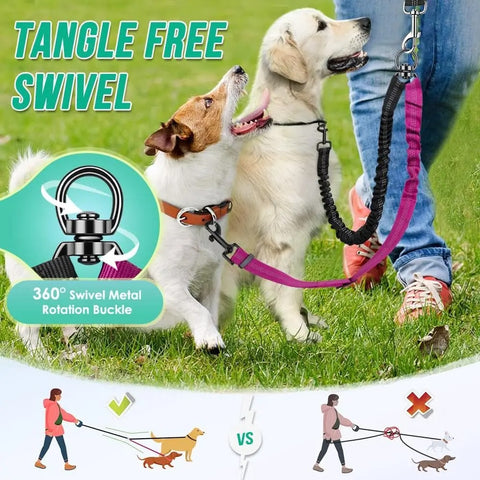 Double Dog Leash Coupler — No-Tangle Bungee Splitter for Two Dogs